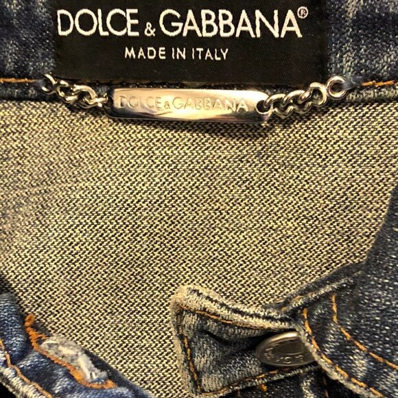 DOLCE & GABBANA Y2K Distressed Jean Jacket Leopard Gold DG Logo M MSRP $1395 - Picture 5 of 7